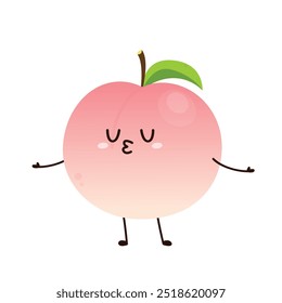 Peach cartoon vector. Doodle peach with leaves icon. Peach fruit in shape of heart isolated on white background. Farm, natural food, fresh fruits.