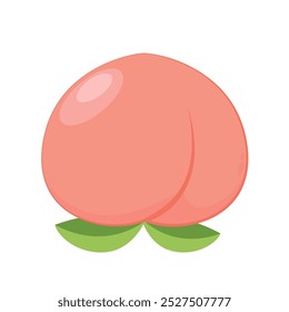 Vetor de desenhos animados de pêssego. Ícone de rabiscar pêssego com folhas. Fruta de pêssego em forma de coração isolado em fundo branco. Fazenda, comida natural, frutas frescas.