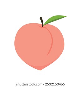 Vetor de desenhos animados de pêssego. Ícone de rabiscar pêssego com folhas. Fruta de pêssego em forma de coração isolado em fundo branco. Fazenda, comida natural, frutas frescas.