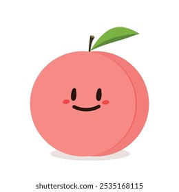 Peach cartoon vector. Doodle peach with leaves icon. Peach fruit in shape of heart isolated on white background. Farm, natural food, fresh fruits.