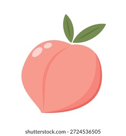 Vector de dibujos animados de melocotón. Doodle melocotón con el icono de hojas. Fruta de melocotón en forma de corazón aislado sobre fondo blanco. Granja, comida natural, frutas frescas.