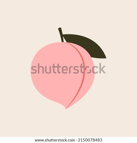Peach cartoon vector. Doodle peach with leaves icon. Peach fruit in shape of heart isolated on white background. Farm, natural food, fresh fruits.