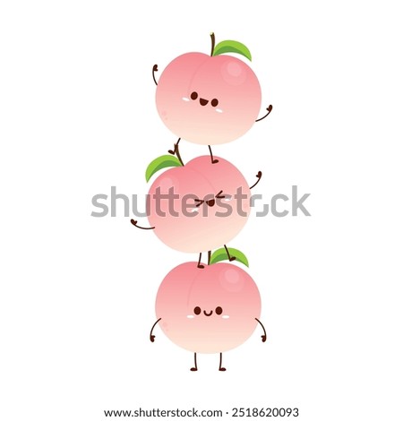 Peach cartoon vector. Doodle peach with leaves icon. Peach fruit in shape of heart isolated on white background. Farm, natural food, fresh fruits.