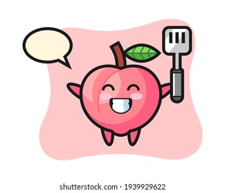 Peach character illustration as a chef is cooking