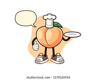 Peach chef with speech bubble cartoon. Mascot Character vector.