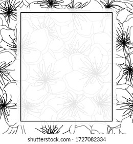 Peach Cherry Blossom Outline Border Background Vector Illustration