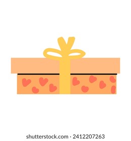 peach color box with hearths and bow isolated icon. Vector illustration can used for greeting card, banner, decoration design. 
