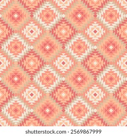 peach color carpet. geometric ornament. vector seamless pattern. ethnic repetitive background. patchwork fabric swatch. wrapping paper. continuous print. design element for home decor, linen, textile