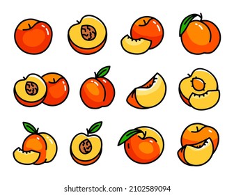 Peach color flat icons set. Set of peach simple vector icons for web design isolated on white background