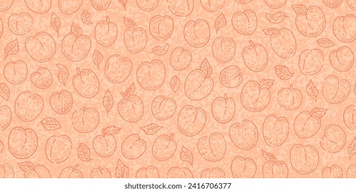 Peach color pattern. Fuzz 2024 year trendy palette seamless background. Peach fuzz spring summer fashion pattern with abstract fruit. Seamless 2024 colour japanese style art for interior textile cloth