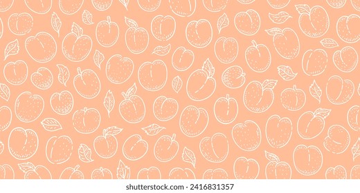Peach color pattern. Fuzz 2024 year trendy palette seamless background. Peach fuzz spring summer fashion pattern with abstract fruit. Seamless 2024 colour japanese style art for interior textile cloth
