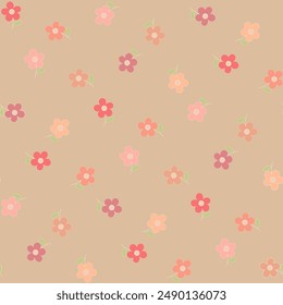 color melocotón de fondo repetitivo con flores simples. patrón sin costuras florales. Ilustración vectorial. muestra de tela de bebé. papel de envoltura. Plantilla de diseño continuo para la decoración del hogar, textil, tela
