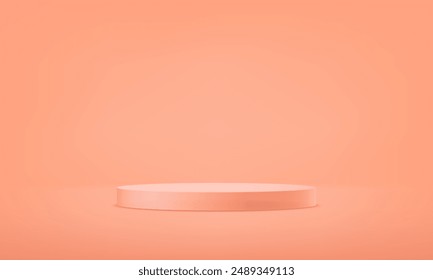 Peach color studio room background. Peach color background vector 3d with podium. Empty room with light effect. Space for selling products on the website. Vector illustration.