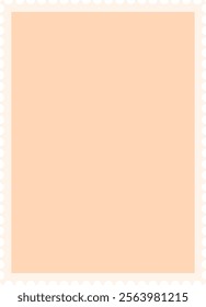 Peach colored blank postage stamp featuring a white scalloped border, offering ample copy space for personalized messages or creative designs in various projects