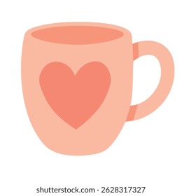 Peach colored mug with pink heart, perfect for love themed designs, gifts and prints.