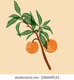 Peach. Colorful cute screen printing effect. Riso print effect. Vector illustration. Graphic element  for fabric, textile, clothing, wrapping paper, wallpaper, poster. 