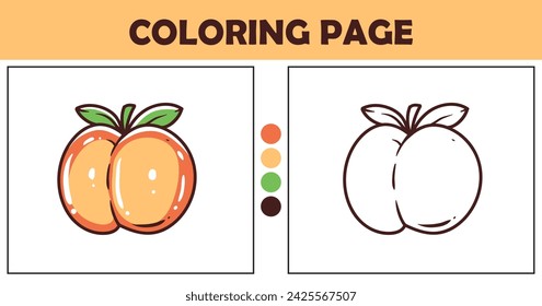 Peach coloring page for kids vector illustration