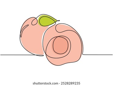 Dibujo continuo de una línea de melocotón. Concepto de frutas de alimentos saludables. Ilustración vectorial minimalista aislada sobre fondo blanco.