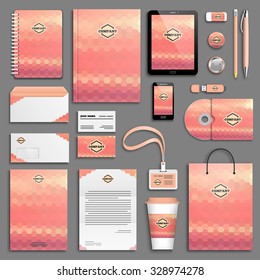 Peach corporate identity template set. Business stationery mock-up with logo. Branding design. 
