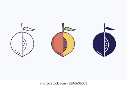 Peach cut and sliced vector icon