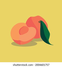 peach cut and whole in color vector