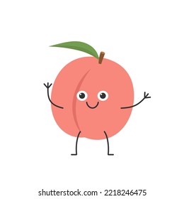 Peach cute character cartoon greeting juicy sweet fruit smiling face kawaii joy happy cheerful emotions icon vector illustration.