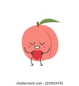 Peach cute character cartoon love sign heart favorite juicy sweet fruit smiling face cheerful kawaii joy happy emotions icon vector illustration.