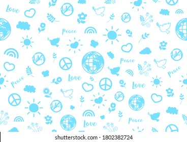Peach day sign and symbols in blue color isolated on white background. Gifts wrap and wallpaper with seamless vector design of International Peach Day symbols.