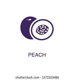Peach element in flat simple style on white background. Peach icon, with text name concept template