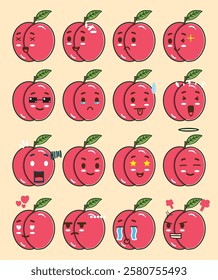 A peach emoticon set for sticker design element or emoji project