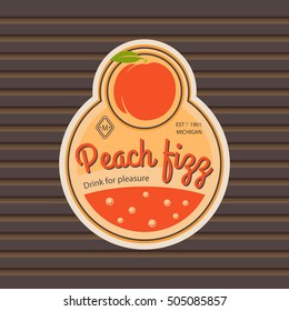 Peach Fizz Retro Fruit Label And Simple Pattern Backdrop. Vector Illustration