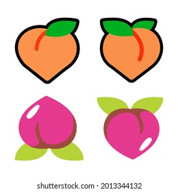 Peach flat icon collection isolated vector illustrationn on white background.