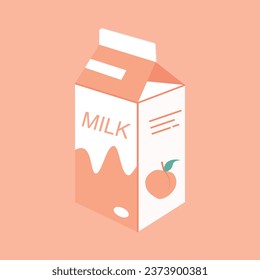 Peach flavoured organic milk carton. Box of peach milk. Vector illustration cartoon vector style.