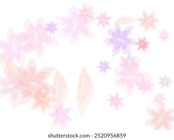 Peach flolwer petals natural decor. Pastel pink blossom petals floral design. Falling cherry blooming flower parts vector.