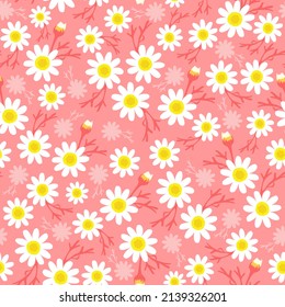patrón sin costuras floral de durazno. flor de margarita con fondo naranja o rosa rubor. bueno para la moda, papel pintado, envoltura, tela, vestimenta, textil, etc.