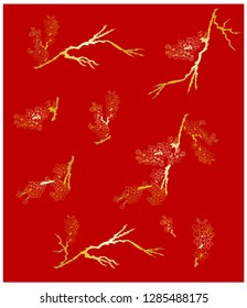 Peach flower and cherry blossom set.Sakura vector set.isolate and golden flower.Free hand Plum flower vector set, 