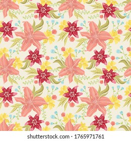 Peach Flowers and Leave Pattern Design.eps