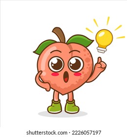 Peach Fruit cartoon mascot character get an idea