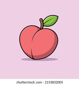 Peach Fruit Cartoon Vector Icon Illustration. Food Icon Concept Isolated Premium Vector