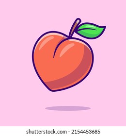 Peach Fruit Cartoon Vector Icon Illustration. Food Nature Icon Concept Isolated Premium Vector. Flat Cartoon Style