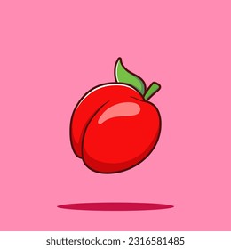 Peach Fruit Cartoon Vector Icon Illustration. Food Nature Icon Concept Isolated Premium Vector
