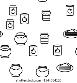 Peach Fruit Collection Elements Icons Set Vector Thin Line. Jam Bottle And Pie, Juice And Piece Of Peach, Nectarine Pin And Dessert Concept Linear Pictograms. Monochrome Contour Illustrations