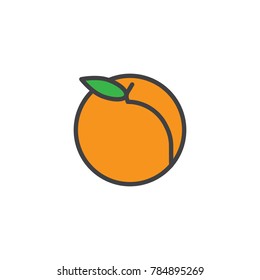 Peach fruit filled outline icon, line vector sign, linear colorful pictogram isolated on white. Healthy vegetarian food symbol, logo illustration. Pixel perfect vector graphics