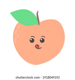 peach fruit flat design emoji vector illustration isolated on white background