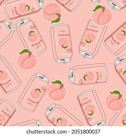 Peach fruit flavor drink in a can seamless pattern design