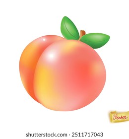 Peach fruit  flying on soft pink backround, realistic element. Vector juicy art 