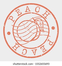 Peach Fruit Food Stamp Postal. Doodle Silhouette Seal. Round Design. Juice Vector Icon. Design Retro Taste Flavor.