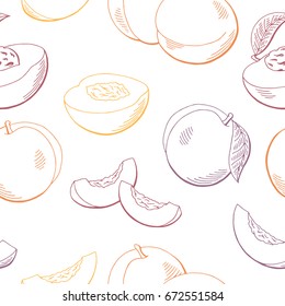 Peach fruit graphic color seamless pattern sketch illustration vector