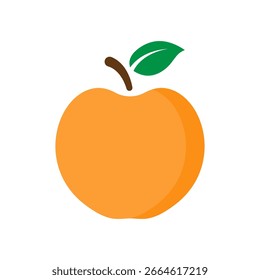 Peach fruit with a green leaf in flat style.