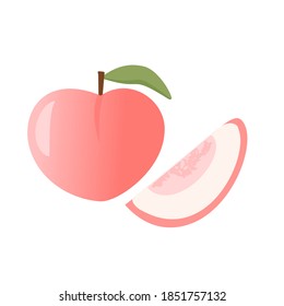 Peach fruit with green leaf icon sign on white background vector illustration.